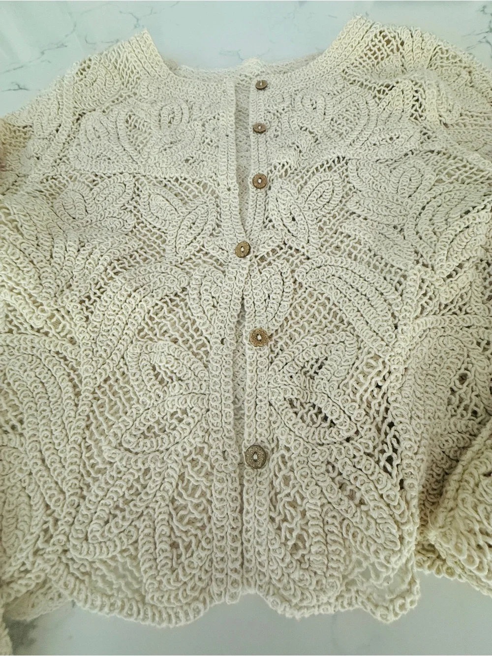 Cream Crochet Button-Front Women's Sweater - Picture 4 of 6